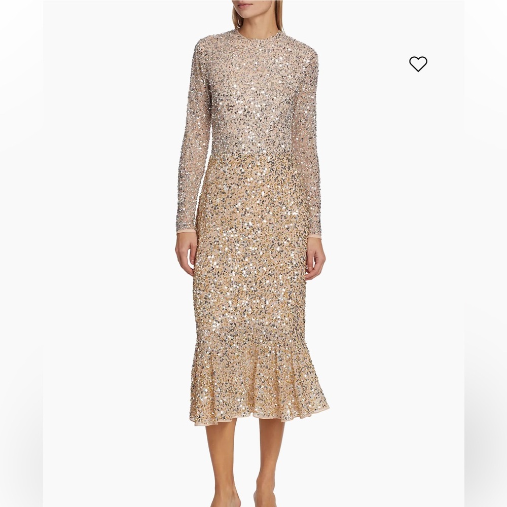 Adrianna papell 3/4 sleeves fully colorful sequins round neck midi dress - Picture 10 of 12